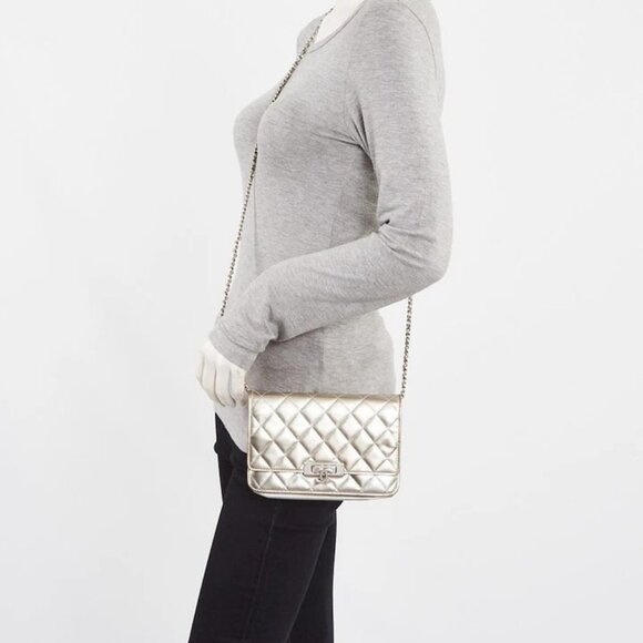 Chanel Silver Quilted Patent Leather Golden Class WOC Clutch Bag - Picture 1 of 11